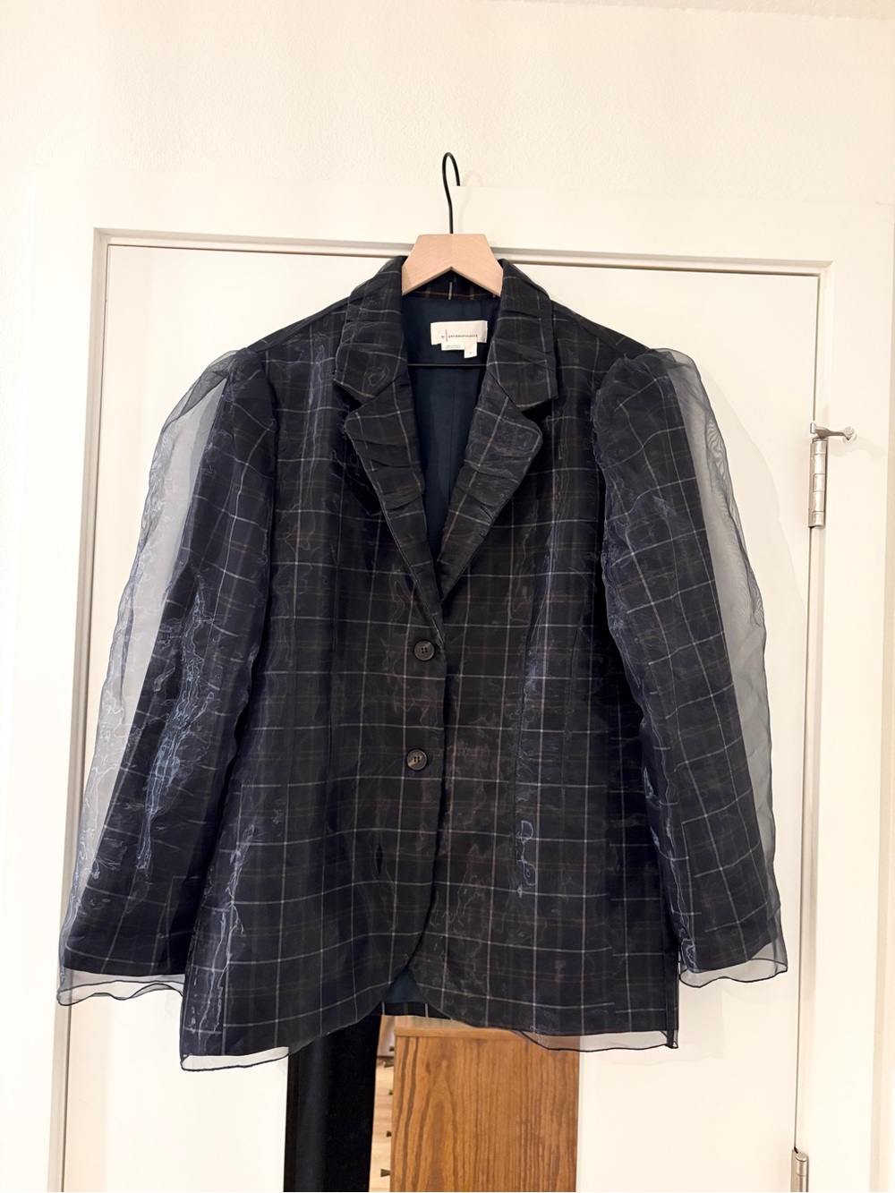 Anthropologie Tulle Overlay Plaid Blazer - Picture 5 of 5